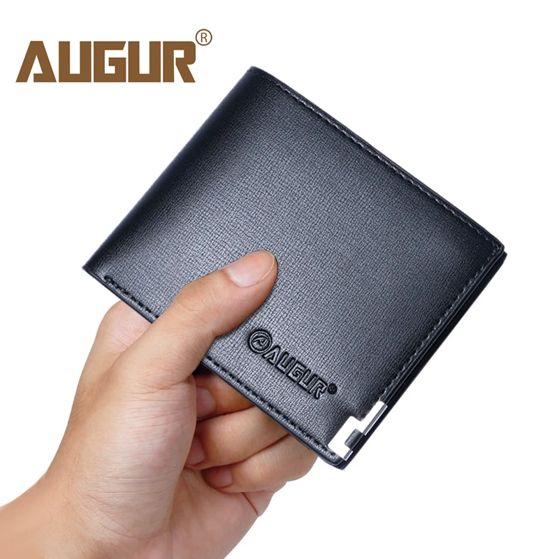 

AUGUR 2017 New Brand Men's PU leather wallets purse short Male clutch leather wallet Fashion man Zipper Wallet men Coin bag