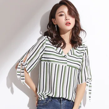 Career Lady Fashion Striped Chiffon Blouse Size S-XL Half Sleeve Sweet Girls Casual Summer OL Shirts 2018 New Wear
Career Lady Fashion Striped Chiffon Blouse Size S-XL Half Sleeve Sweet Girls Casual Summer OL Shirts 2018 New Wear
