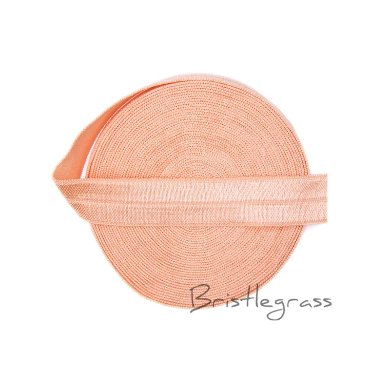 

BRISTLEGRASS 5 Yard 5/8" 1.5cm Petal Peach Solid FOE Foldover Elastics Spandex Satin Kids Hairband Headband Lace Trim DIY Sewing