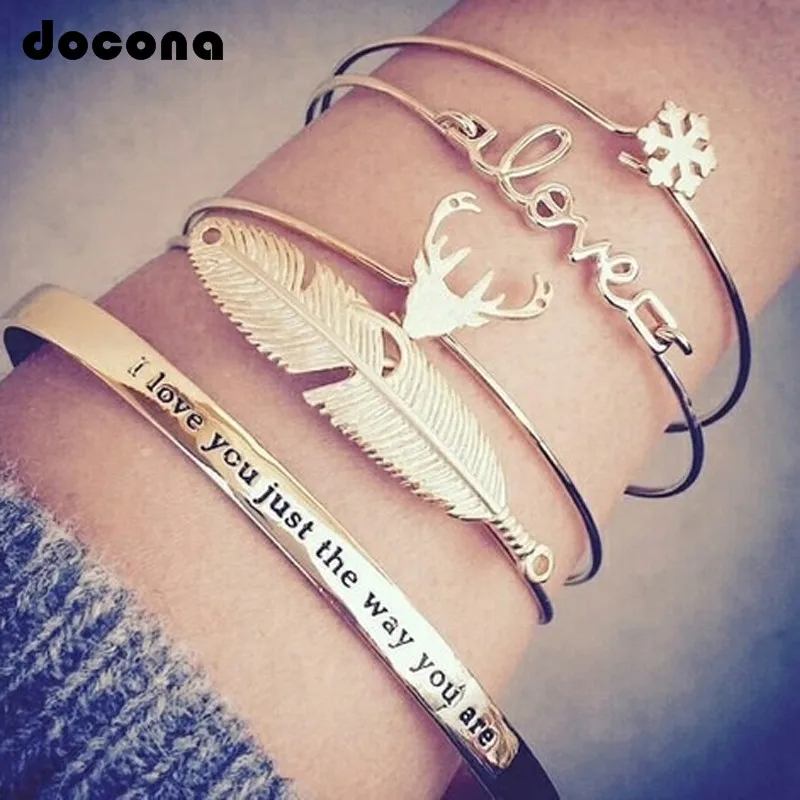 Docona 4pc/set Trendy Bohemia Love Leaf Snow Flower Hand Cuff Charm Bracelet Bangle for Women Gold Bracelets Femme Jewelry 5021
Docona 4pc/set Trendy Bohemia Love Leaf Snow Flower Hand Cuff Charm Bracelet Bangle for Women Gold Bracelets Femme Jewelry 5021