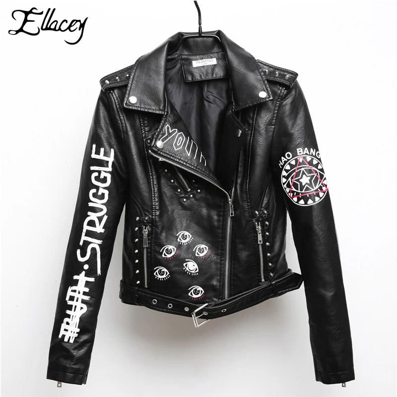 Punk Stylish Motorcycle PU Leather Jacket Women Short Hip Hop Letter Printed Baseball Varsity Jacket Black Rivet Jackets Female
Punk Stylish Motorcycle PU Leather Jacket Women Short Hip Hop Letter Printed Baseball Varsity Jacket Black Rivet Jackets Female
