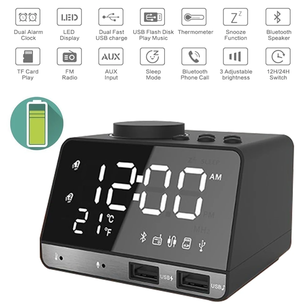 Multifunction Bluetooth 4.2 Radio Alarm Clock Speaker With 2 USB Ports LED Digital Alarm Clock Bluetooth Speaker
Multifunction Bluetooth 4.2 Radio Alarm Clock Speaker With 2 USB Ports LED Digital Alarm Clock Bluetooth Speaker