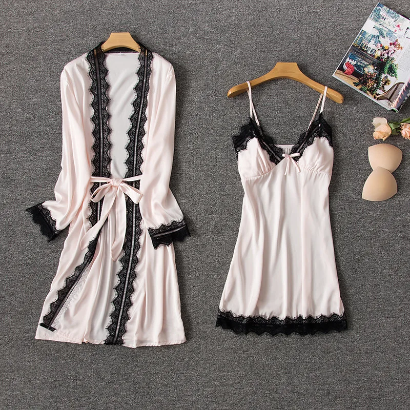 sexy women's robe & gown sets twinest bathrobe + mini night dress two pieces sleepwear womens sleep set faux silk
sexy women's robe & gown sets twinest bathrobe + mini night dress two pieces sleepwear womens sleep set faux silk