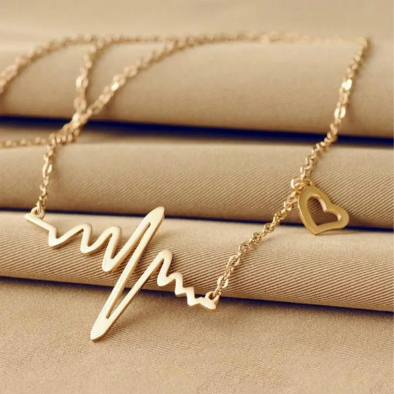 Women Charm Heartbeat Electrocardiogram Necklace Lockbone Chain Jewelry Heartbeat Rhythm with Dangling Heart Pendant Necklace
Women Charm Heartbeat Electrocardiogram Necklace Lockbone Chain Jewelry Heartbeat Rhythm with Dangling Heart Pendant Necklace