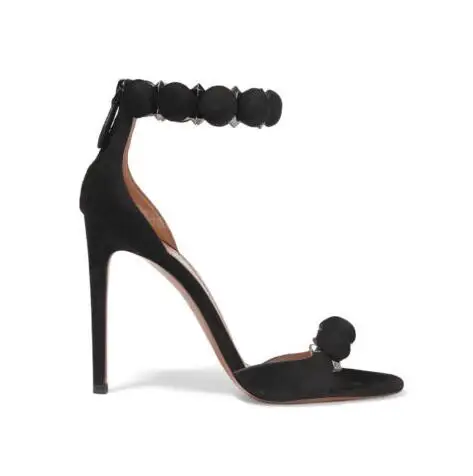 Women Peep Toe High Heel Sandals Ankle Sphere & Gunmetal Pyramid Stud Shoes