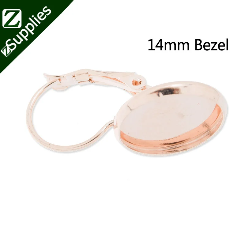 

50PCS Rose Gold Plated French Lever Back Earrings Blank/Base,fit 14MM cabochons,buttons -C3146