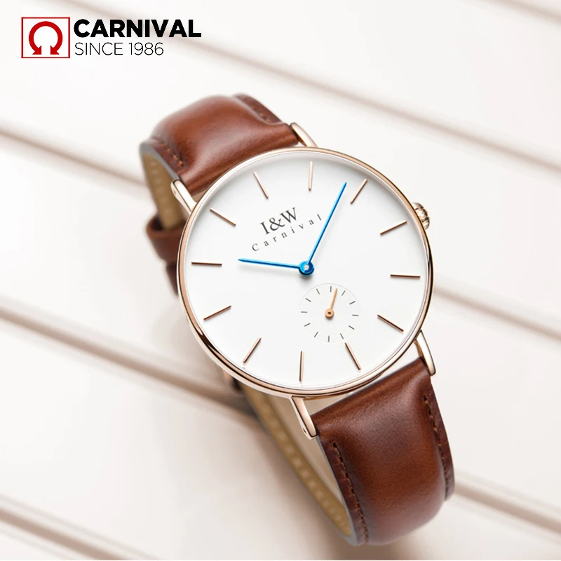 2018 CARNIVAL I&W Simple UltraThin Quartz Men Watch TopBrand Luxury Rose Fashion Sapphire Brown Leather Waterproof Montre femme
2018 CARNIVAL I&W Simple UltraThin Quartz Men Watch TopBrand Luxury Rose Fashion Sapphire Brown Leather Waterproof Montre femme