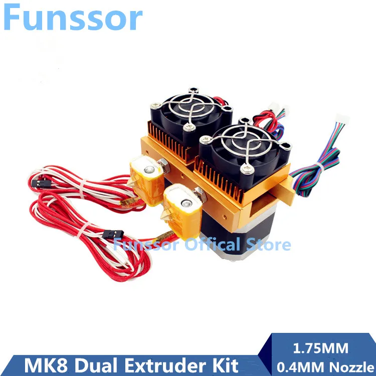 Funssor 3D printer parts MK8 dual nozzle extruder kit metal upgraded version, 1.75mm 0.4mm nozzle
Funssor 3D printer parts MK8 dual nozzle extruder kit metal upgraded version, 1.75mm 0.4mm nozzle