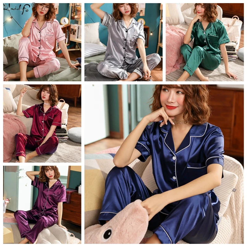 Женские шелковые пижамы атласные пижамные комплекты одежда для сна топ с