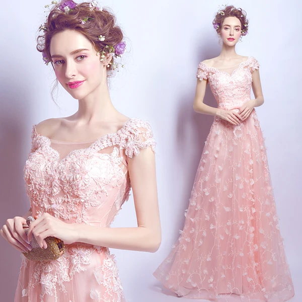 

2019 New Arrival Popin Stereo Petal Exquisite Embroidery Decorated Pink Unique Wedding Gown 78