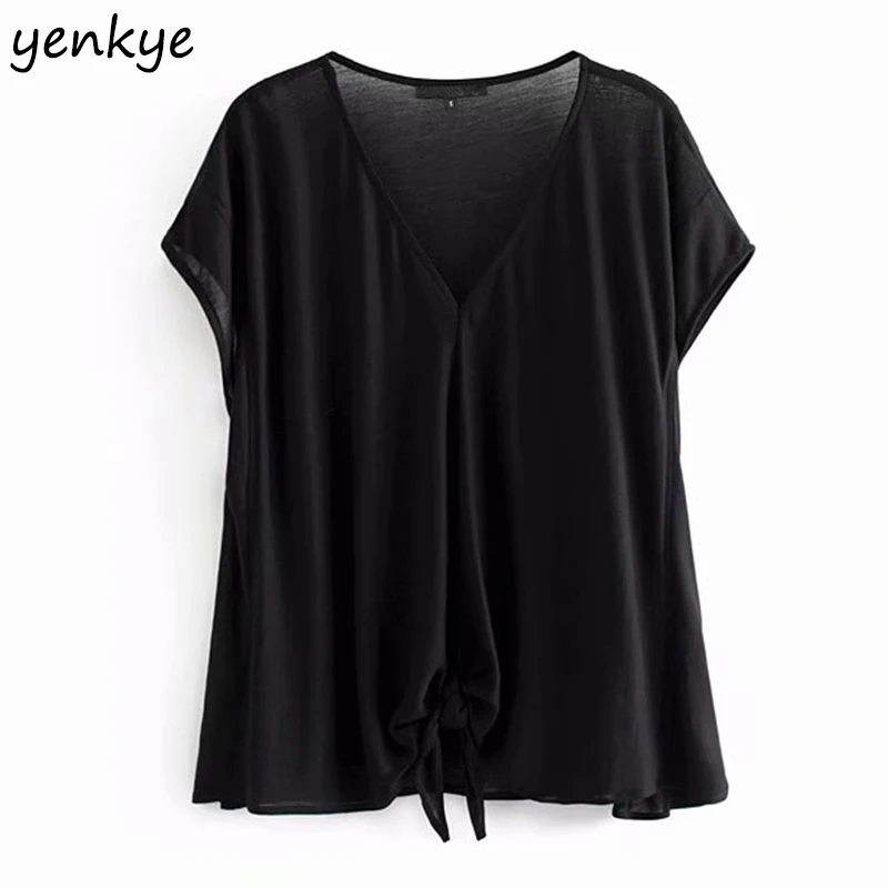 2019 Vintage Knotted Chiffon T Shirt Women Sexy V Neck Short Sleeve Plus Size Summer Tops tee shirt femme camiseta mujer
2019 Vintage Knotted Chiffon T Shirt Women Sexy V Neck Short Sleeve Plus Size Summer Tops tee shirt femme camiseta mujer