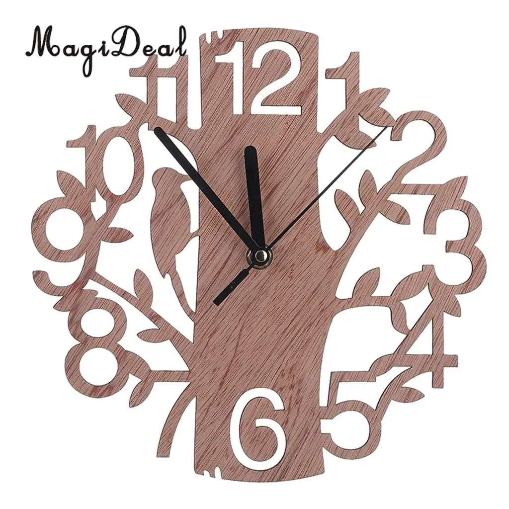 Tree Shaped Wooden Wall Clock Battery Operated Analog Clock for Home Office Housewarming Decor Gift