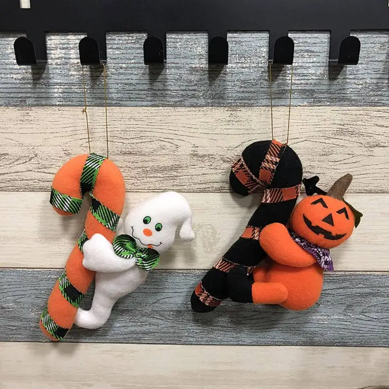 Kids Toys Ghost Witch Pumpkin Doll Wall Hanging Decor Halloween Plush Cane Hanging Ornament Halloween Party Shop Decor