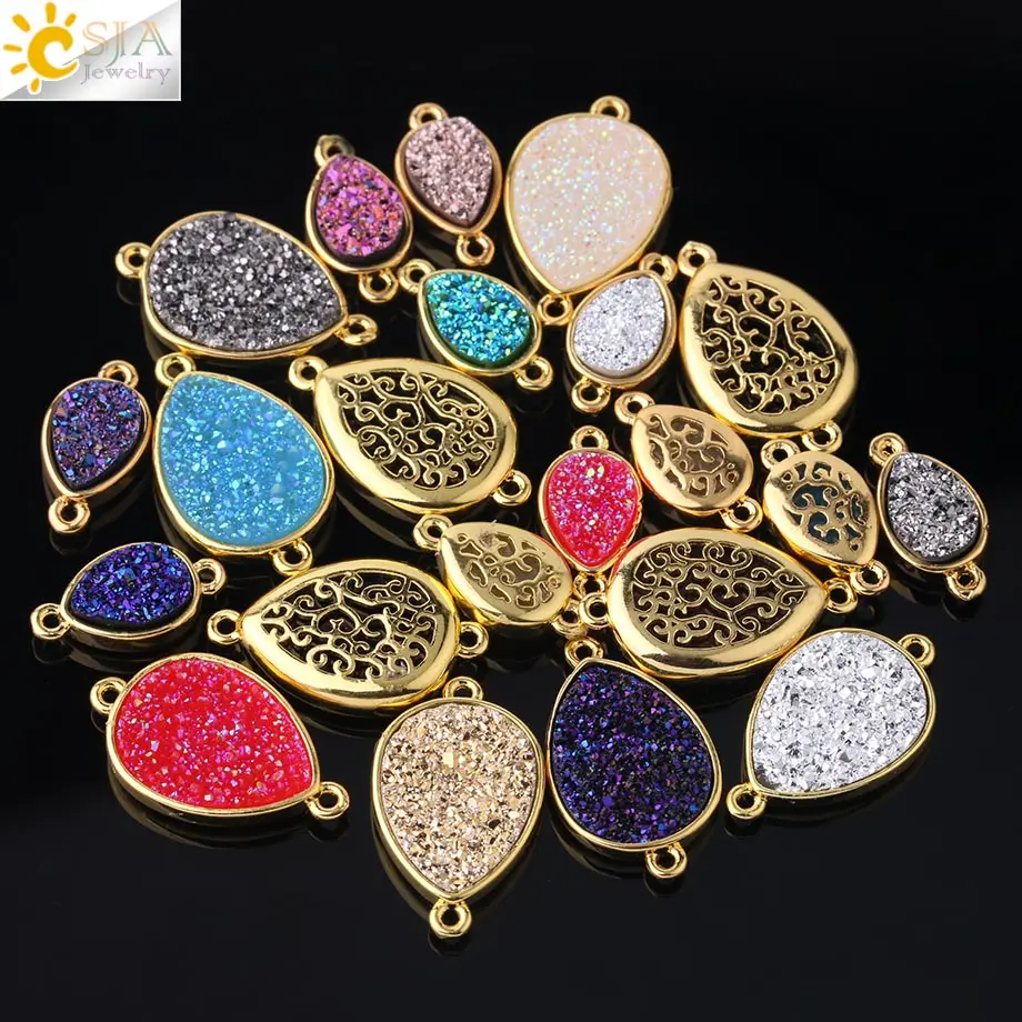 CSJA Small & Big Druzy Connectors Gems Stone Tear Water Drop Loose Beads for Jewelry Making Carved Back Jewellery Findings S296
CSJA Small & Big Druzy Connectors Gems Stone Tear Water Drop Loose Beads for Jewelry Making Carved Back Jewellery Findings S296