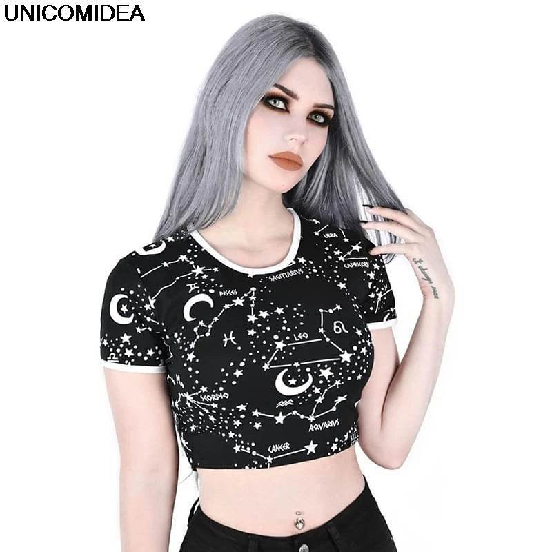 2019 Gothic Stars Moon Print T-Shirts Women's Crop Top Constellation Tee Shirts Summer Punk Shirts Short Casual Femme Women Tops
2019 Gothic Stars Moon Print T-Shirts Women's Crop Top Constellation Tee Shirts Summer Punk Shirts Short Casual Femme Women Tops