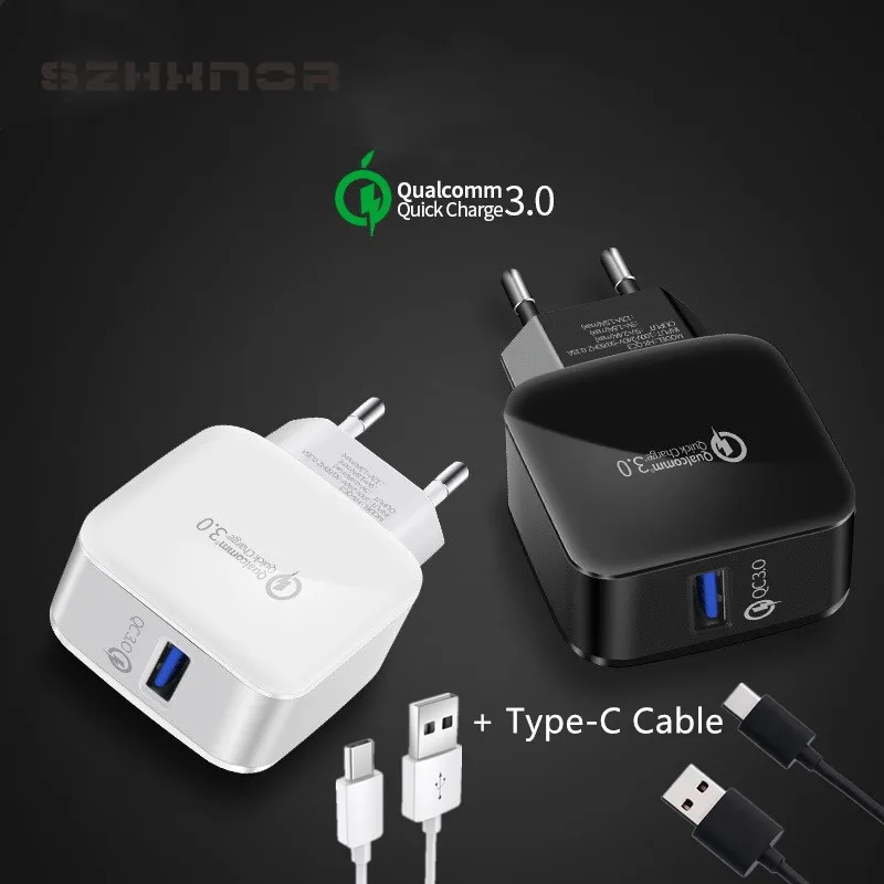 QC3.0 USB адаптер для быстрой зарядки TYPE C Samsung Galaxy A3 A5 Elephone U/U Pro Z1/BQ Aquaris X/X Pro|Зарядные