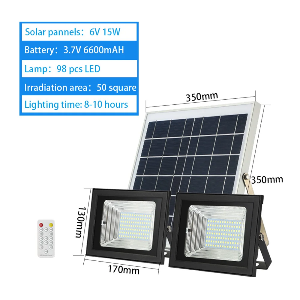 Solar Dual-head Flood Light with Remote Control for Wireless IP 65 Waterproof Outdoor Flood Lights 6V 6W Solar Panel
Solar Dual-head Flood Light with Remote Control for Wireless IP 65 Waterproof Outdoor Flood Lights 6V 6W Solar Panel