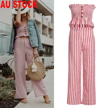 Fashion Women Sleeveless Striped 2Pcs New Summer Button Crop Top+Long Wide Leg Pants Jumpsuit Romper Outfits Suit S-XL
Fashion Women Sleeveless Striped 2Pcs New Summer Button Crop Top+Long Wide Leg Pants Jumpsuit Romper Outfits Suit S-XL