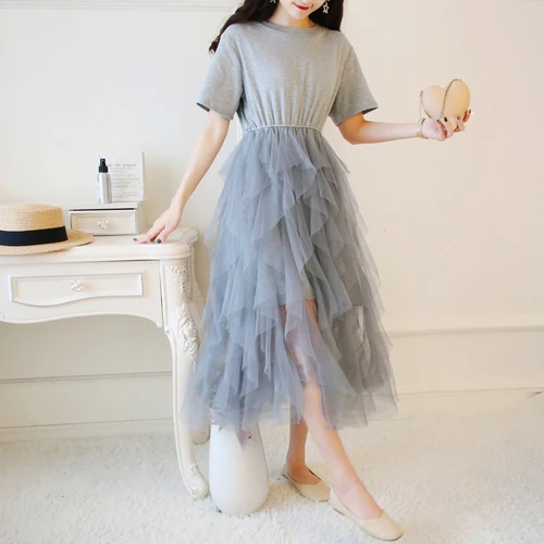 Gray,Black,White Splicing Irregular Gauze Mesh Dress Solid Color Summer Style Women Short Sleeve Long Tunic Dresses Korean
Gray,Black,White Splicing Irregular Gauze Mesh Dress Solid Color Summer Style Women Short Sleeve Long Tunic Dresses Korean