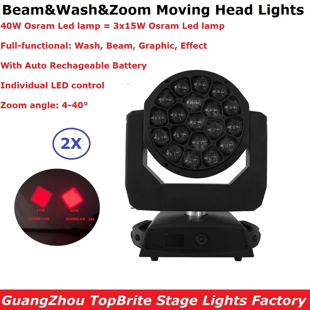 2X Flightcase Pack Optional 19X40W RGBW 4IN1 Moving Head Wash Beam Lights 4-40 Degree Zoom 90-260V With Auto Rechageable Battery
2X Flightcase Pack Optional 19X40W RGBW 4IN1 Moving Head Wash Beam Lights 4-40 Degree Zoom 90-260V With Auto Rechageable Battery