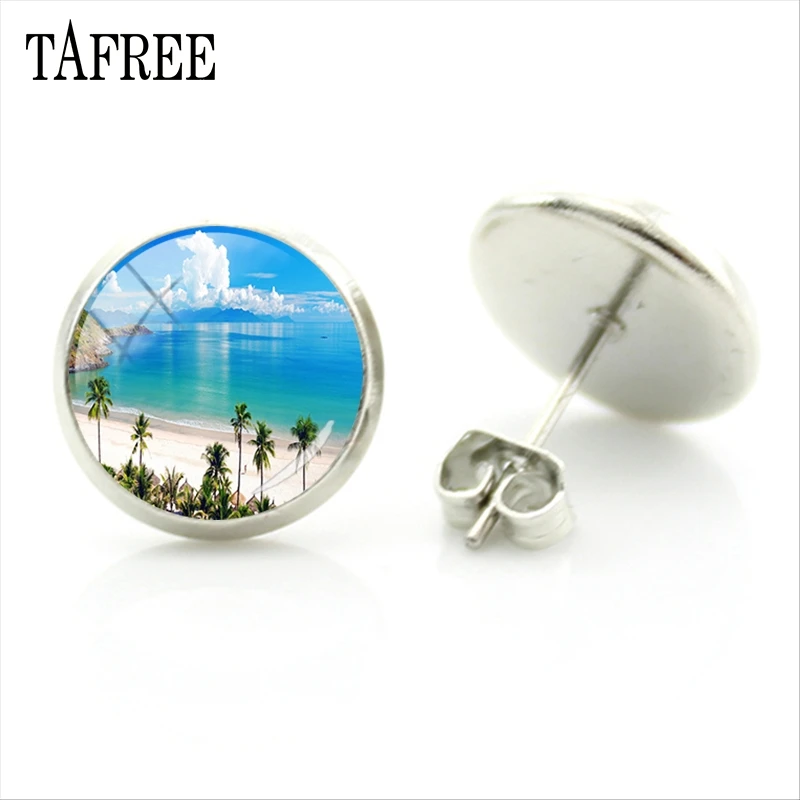 TAFREE Maldives Stud Earrings art picture earrings for women green tree blue sea beautiful place glass gem Jewelry FA712
TAFREE Maldives Stud Earrings art picture earrings for women green tree blue sea beautiful place glass gem Jewelry FA712