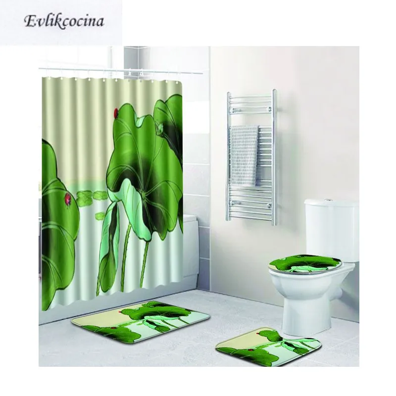 4 шт. Нескользящие коврики для ванной комнаты лотоса листьев | Дом и сад