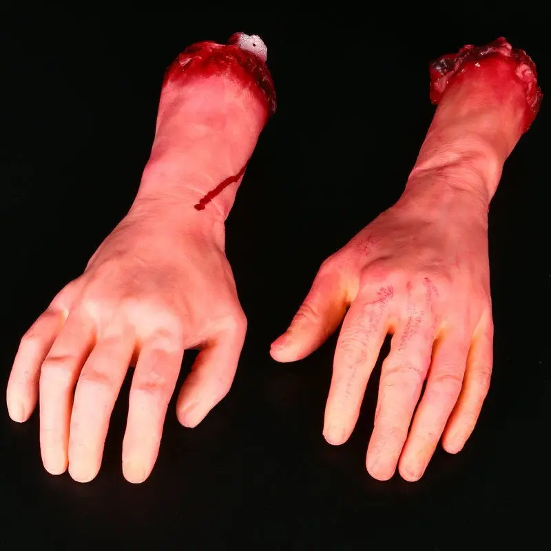 

Horror Halloween Trick Toys Blood Severed Bloody Gadgets Scary Latex Bloody Cut Hand Bone Halloween Joke Artificial Broken Hand