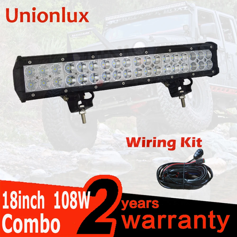 17/18" inch 108W LED Work Light Bar with Wiring for CAR Tractor Boat OffRoad 4WD 4x4 12V 24v Truck SUV ATV Spot Flood Combo Beam
17/18" inch 108W LED Work Light Bar with Wiring for CAR Tractor Boat OffRoad 4WD 4x4 12V 24v Truck SUV ATV Spot Flood Combo Beam
