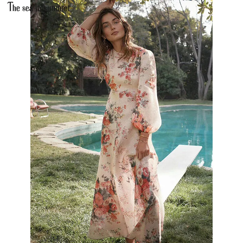 The sea in summer 2019 Spring Designer runway elegant Dress Women's High Quality Flower Printed Linen Maxi Long Holiday Vestido
The sea in summer 2019 Spring Designer runway elegant Dress Women's High Quality Flower Printed Linen Maxi Long Holiday Vestido