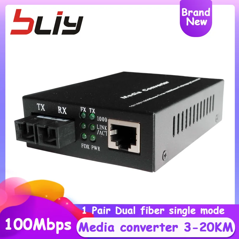 Bliy 1F1E 20km 100M dual fiber singlemode SC fiber port RJ45 ethernet port fiber optic media converter ethernet fiber switch
Bliy 1F1E 20km 100M dual fiber singlemode SC fiber port RJ45 ethernet port fiber optic media converter ethernet fiber switch