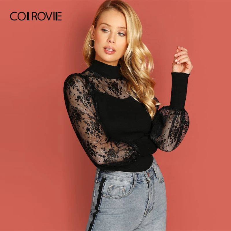 COLROVIE Black Solid Stand Collar Lace Ribbed Knit Casual T-Shirt Women 2019 Spring Korean Fashion Long Sleeve Elegant Tops Tee
COLROVIE Black Solid Stand Collar Lace Ribbed Knit Casual T-Shirt Women 2019 Spring Korean Fashion Long Sleeve Elegant Tops Tee