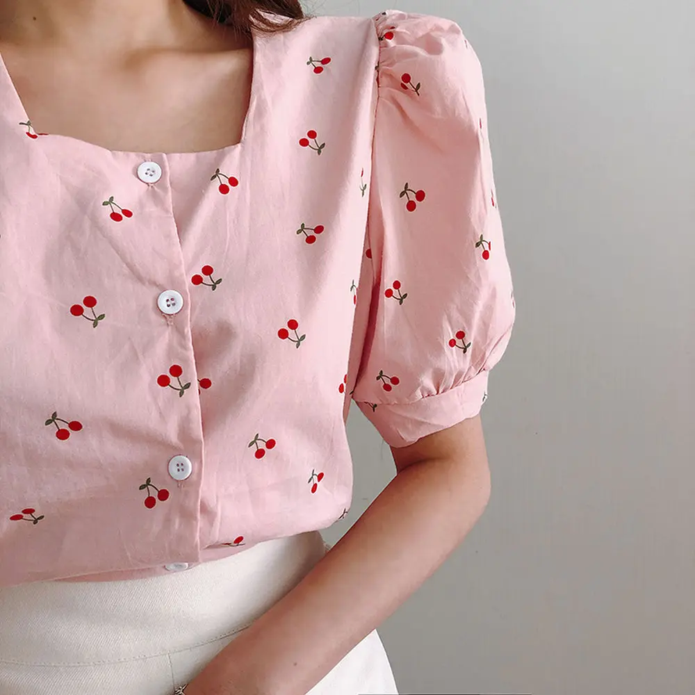 Pink Lady Blouse Red Cherry Print Top Women Shirt Puff Sleeve Chemise Femme Chemisier Blusa Mujer Camisa
Pink Lady Blouse Red Cherry Print Top Women Shirt Puff Sleeve Chemise Femme Chemisier Blusa Mujer Camisa