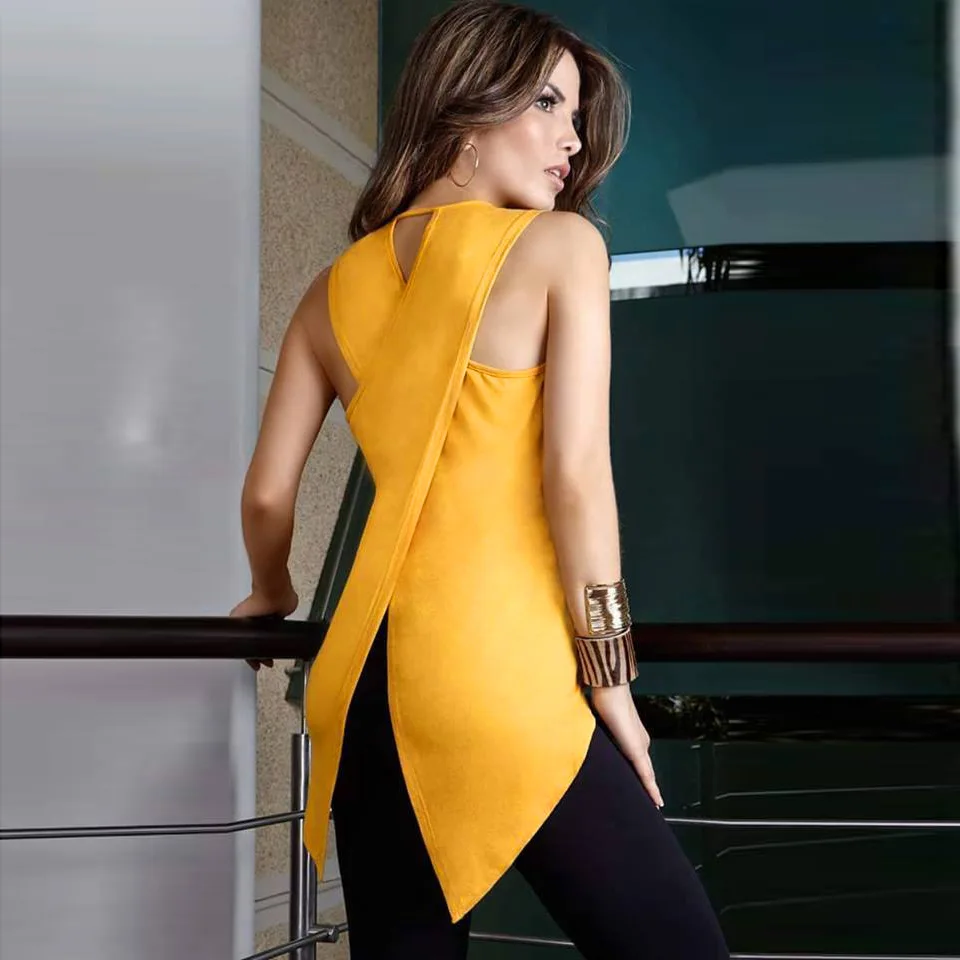 Women Irregular Top Shirts Female Yellow Blouse Open Back Blouse Ladies Sleeveless Slim Shirt Solid Color Chemise Femme 0382
Women Irregular Top Shirts Female Yellow Blouse Open Back Blouse Ladies Sleeveless Slim Shirt Solid Color Chemise Femme 0382
