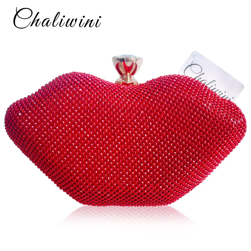 

Sexy Female Red Lips Crystal Purses and Handbags Ladies Metal Day Toiletry Punk Party Wallet Women Shoulder Evening Clutch Bag