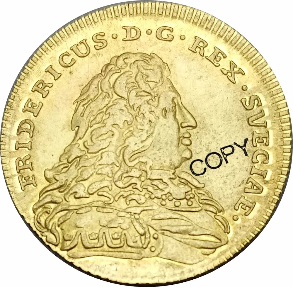 Sweden Fredrik I 1750 HM AV Dukat East Indian Gold Brass Metal Copy Coin Commemorative COINS 
Sweden Fredrik I 1750 HM AV Dukat East Indian Gold Brass Metal Copy Coin Commemorative COINS
