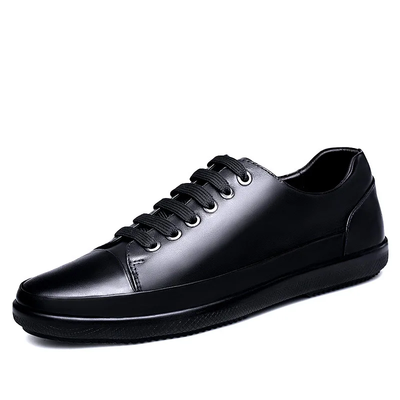 

Mr Smile Genuine Leather Cow Leather Casual Lace-up Men Flat Shoes Rubber Oxfords Superstar Walking Sneakers Mens Black Shoe