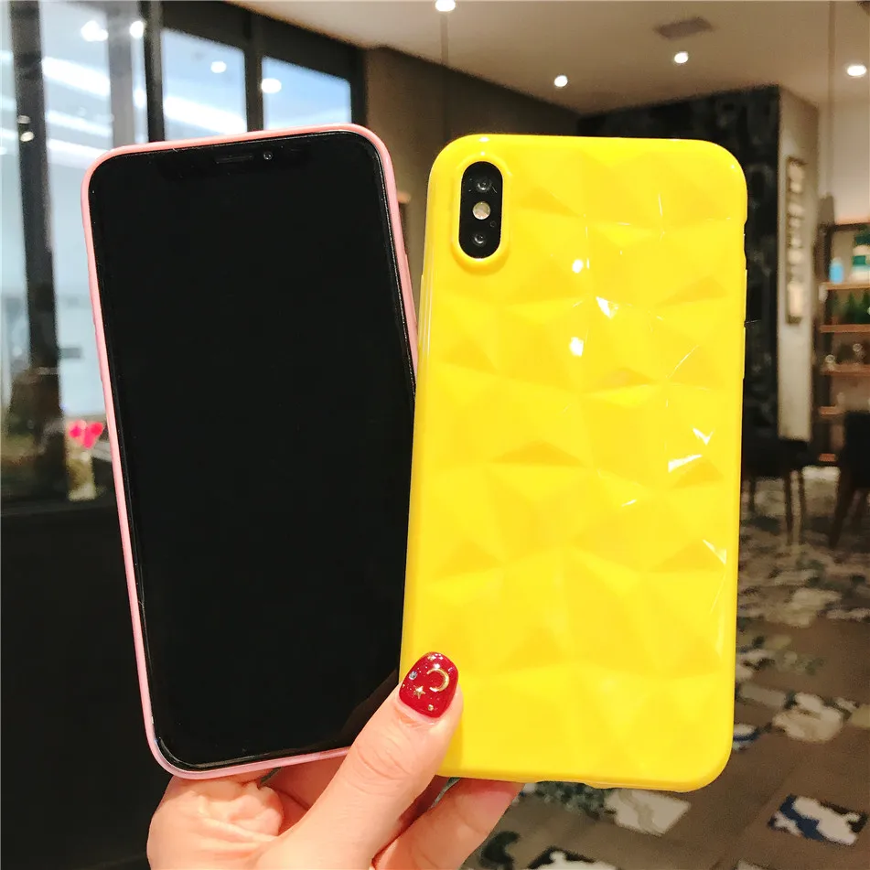 USLION Candy Color Phone Case for iPhone 7 6 6S 8 Plus 3D Diamond Pattern Clear Cover Capa For iPhone XS Max XR X Soft TPU Cases