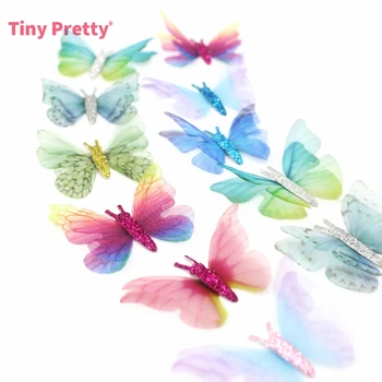 

20PCS Double-layer Glitter Butterflies Organza 3D Butterfly Appliques for Nursery Decoration, Baby Hair Pins, Embellishment