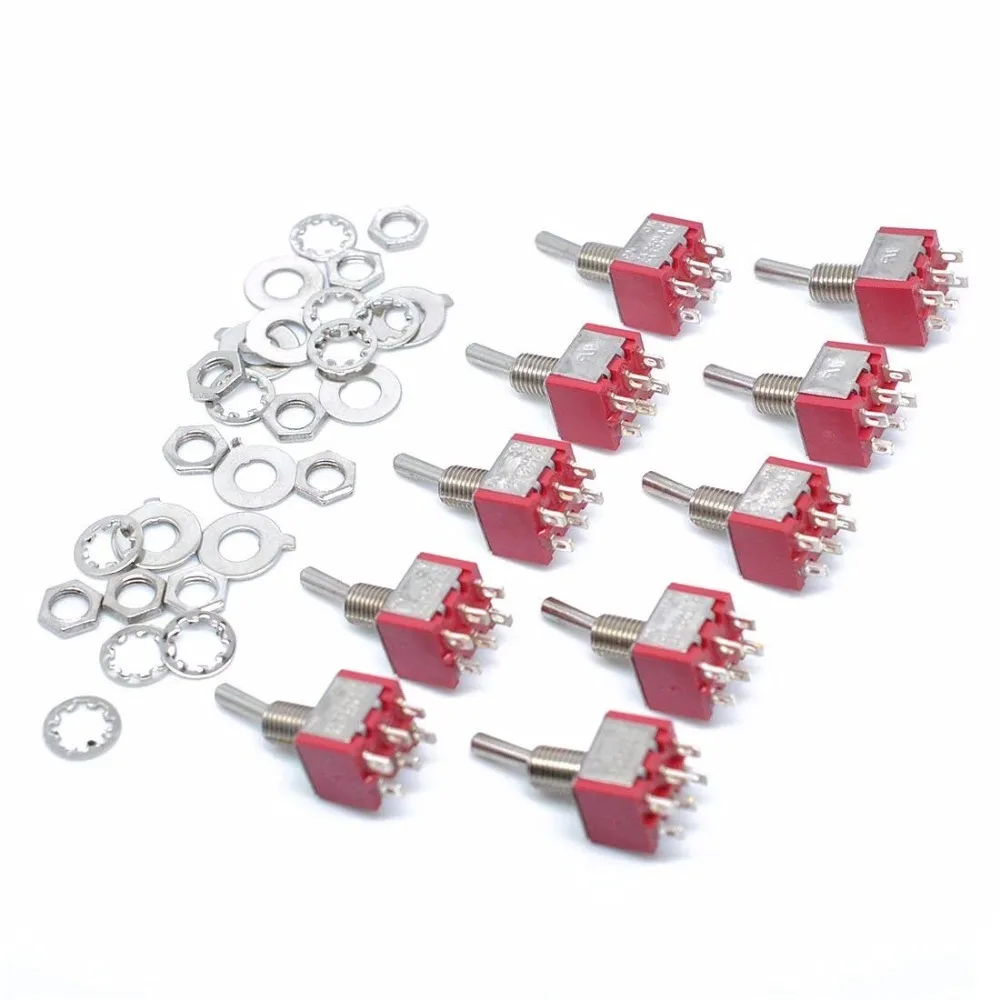 10pcs Mts-203 Red 6 Pin ON-OFF-ON 6 mm Thread DPDT Locking Mini Toggle Switch, AC 125V 6A
10pcs Mts-203 Red 6 Pin ON-OFF-ON 6 mm Thread DPDT Locking Mini Toggle Switch, AC 125V 6A