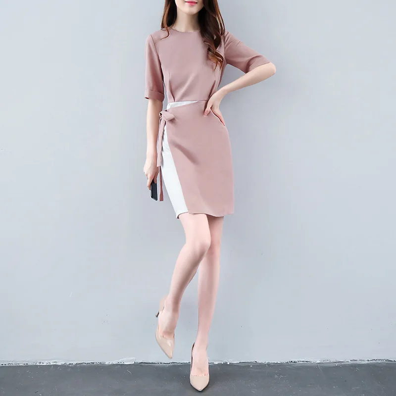 Fashion 2018 summer new Korean style women bodycon slimming fake two-piece set cotton and linen office lady OL wear pink dress
Fashion 2018 summer new Korean style women bodycon slimming fake two-piece set cotton and linen office lady OL wear pink dress