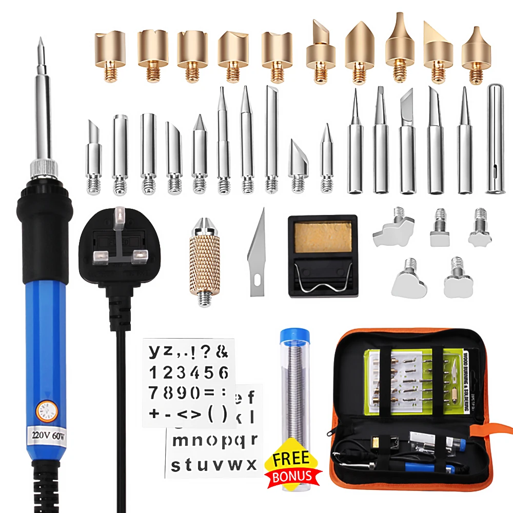60W Adjustable Temperature Soldering Iron Pyrography Pen Wood Craft Tool Set for Woodworking
60W Adjustable Temperature Soldering Iron Pyrography Pen Wood Craft Tool Set for Woodworking