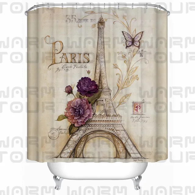 Us 16 88 Warm Tour Paris Themed Light Brown Eiffel Tow Shower Curtain Waterproof Polyester Bath Hospital Hotel With Hooks Ring In
