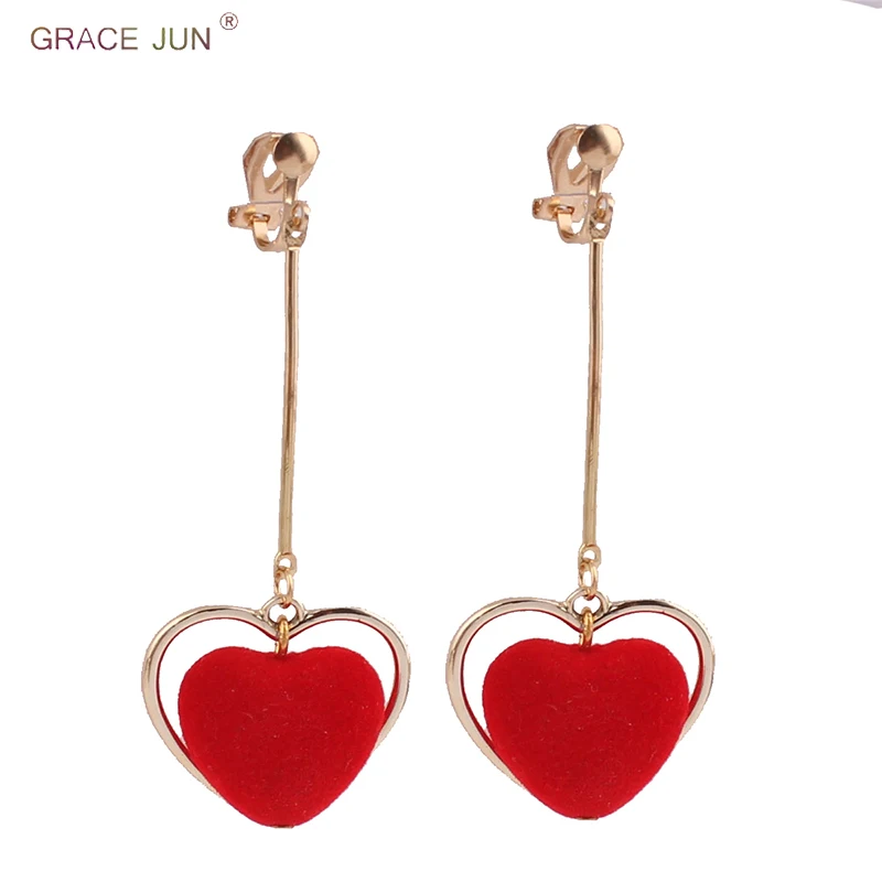 GRACE JUN Gold Color Red Color Heart Clip on Earrings No Pierced for Women Elegant Long Style Pearl Cuff Earrings New Year Gift
GRACE JUN Gold Color Red Color Heart Clip on Earrings No Pierced for Women Elegant Long Style Pearl Cuff Earrings New Year Gift
