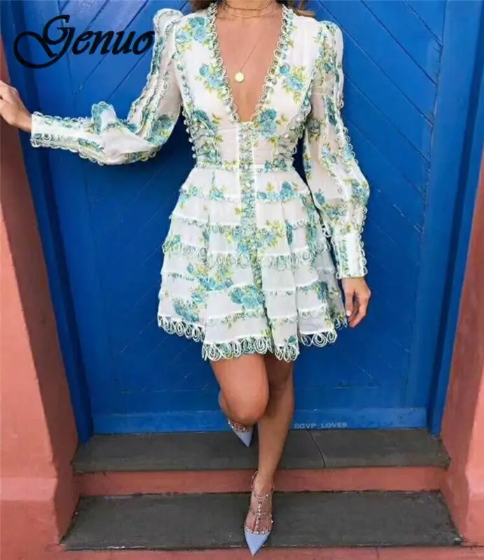 Sexy Dress 2019 Women's High Quality Puff Sleeve Sexy V-neck Floral Printed Embroidery Button Resort Dress
Sexy Dress 2019 Women's High Quality Puff Sleeve Sexy V-neck Floral Printed Embroidery Button Resort Dress