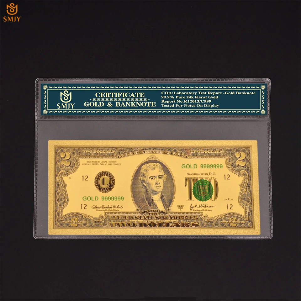 Hot Sale Color US Currency Paper 2 dollar banknotes In 24k Gold Money Fake Banknotes Collections And Fun Gift
Hot Sale Color US Currency Paper 2 dollar banknotes In 24k Gold Money Fake Banknotes Collections And Fun Gift