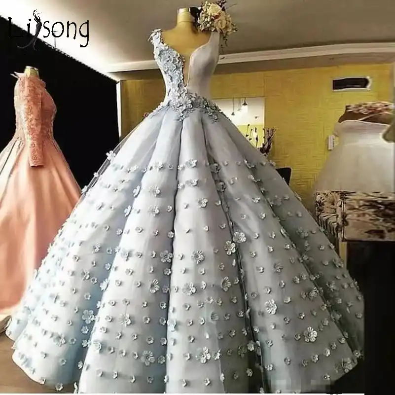 Romantic 3d Flower Wedding Dress Puffy Ball Gowns For Princess
