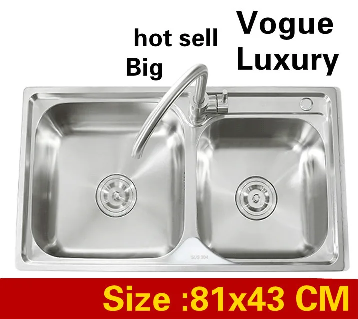

Free shipping Apartment do the dishes kitchen double groove sink vogue luxury 304 stainless steel hot sell big 810x430 MM