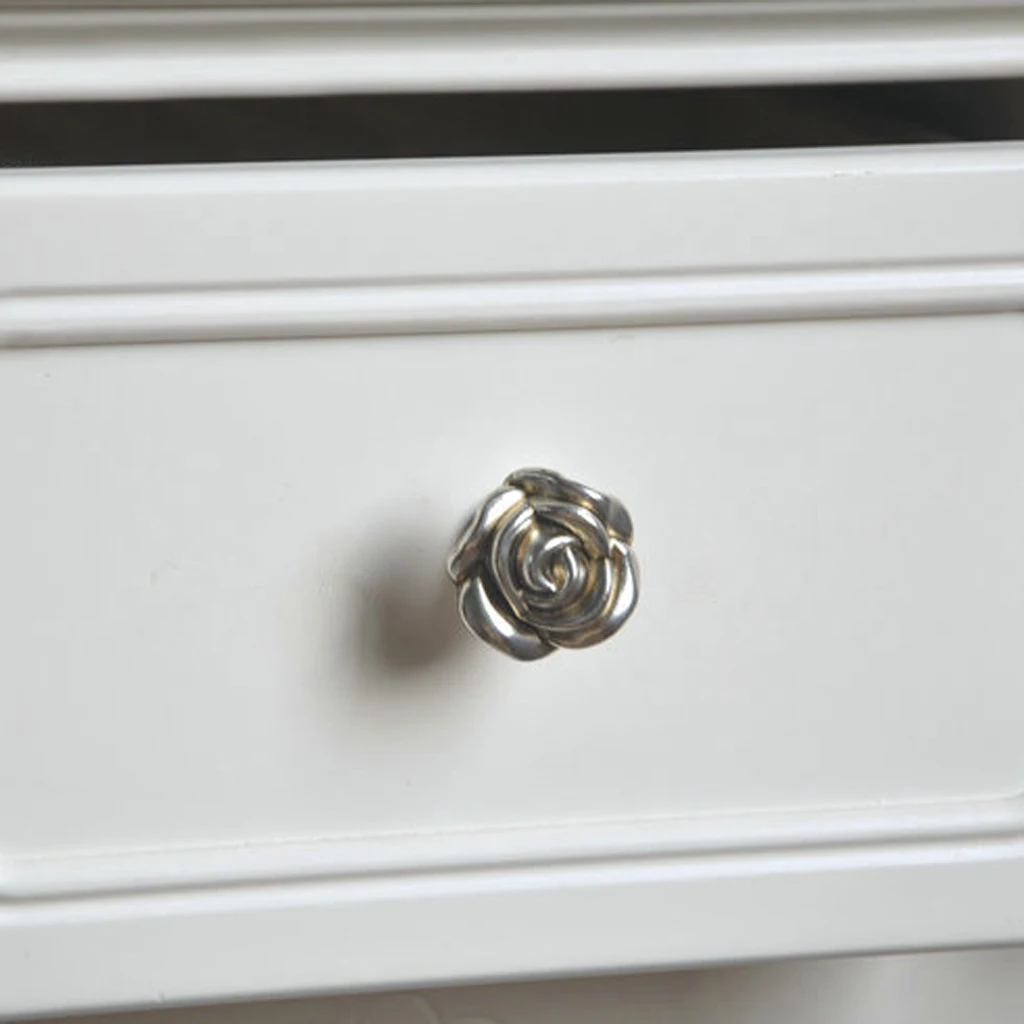 Silver Rose Knobs Cabinet Drawer Kitchen Cupboard Closet Wardrobe Dresser Door Knob Handle Pull, Metal Silver Rose Knobs Cabinet Drawer Kitchen Cupboard Closet Wardrobe Dresser Door Knob Handle Pull, Metal