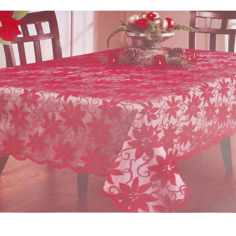 

Christmas Red Poinsettia Lace Fabric Tablecloth Xmas Holiday Large Table Covers Cloth Party Dinner Wedding Banquet Decoration #A