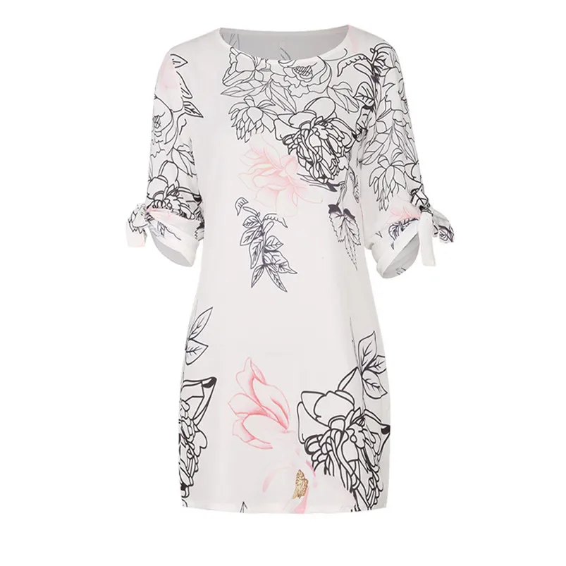 Fashion summer dress 2018 beach dress Women Summer Half Sleeve Bow Bandage Floral Striaght Casual Short Mini Dress robe J08#N (5)